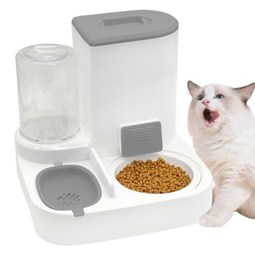 Fhiny Gravity Katzen-Futterspender und Wasserspender, 2-in-1 automatischer Haustier-Wassertränke, abnehmbare Keramik-Futternäpfe, Set zur Aufbewahrung von Tierfutter für kleine Hunde, Welpen, Katzen, von Fhiny