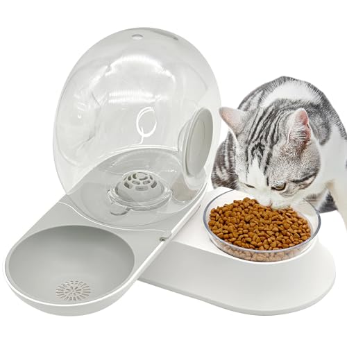 Fhiny Gravity Katzen-Wasserspender, 2,8 l automatische Haustier-Bewässerungs- und Futternäpfe, 2-in-1 große Kapazität, drehbare Wasser- und Futternäpfe, abnehmbare Welpen-Wasserflasche für Katzen, von Fhiny