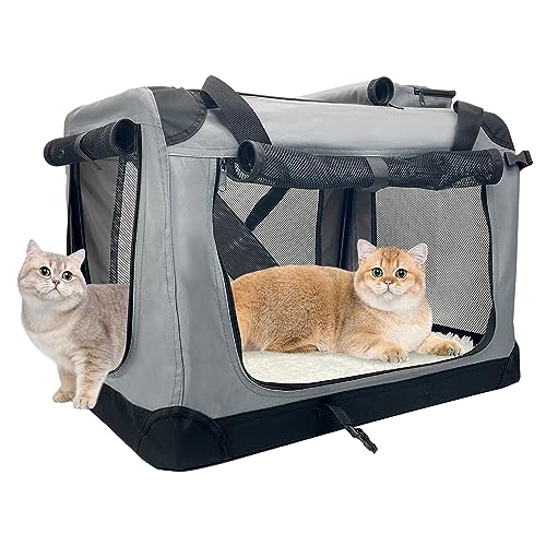 Fhiny Große Katzentrage für 2 Katzen, 61 x 43,2 x 43,2 cm, weiche Hundebox, zusammenklappbar, tragbar, Reisetasche, langlebig, atmungsaktiv, faltbar, für Welpen, Katzen unter 15,9 kg, Grau Fhiny Große Katzentrage für 2 Katzen, 61 x 43,2 x 43,2 cm, weiche Hundebox, zusammenklappbar, tragbar, Reisetasche, langlebig, atmungsaktiv, faltbar, für Welpen, Katzen unter 15,9 kg, Grau von Fhiny
