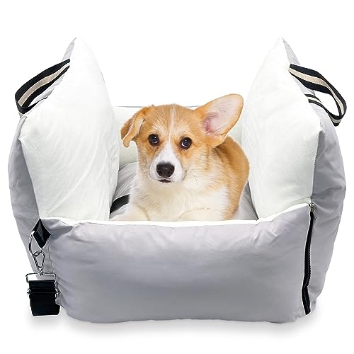 Fhiny Hunde-Sitzerhöhung für Auto, waschbarer Hunde-Autositz für kleine Hunde unter 11,3 kg, abnehmbar, Welpenauto, Reisebett, Haustiertragetasche mit Clip-On Sicherheitsleine für kleine und von Fhiny
