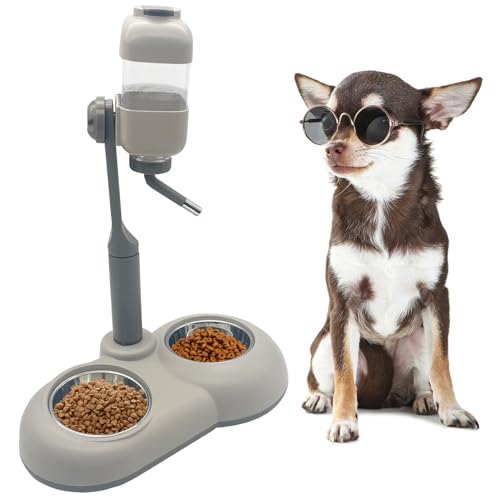 Fhiny Hunde-Wasserflasche mit Ständer, Doppelnapf, verstellbarer automatischer Spender, Wasserfutter für Hundehütte, auslaufsicher, tropffrei, Haustier-langsame Wasserflasche für den Innenbereich, Fhiny Hunde-Wasserflasche mit Ständer, Doppelnapf, verstellbarer automatischer Spender, Wasserfutter für Hundehütte, auslaufsicher, tropffrei, Haustier-langsame Wasserflasche für den Innenbereich, von Fhiny