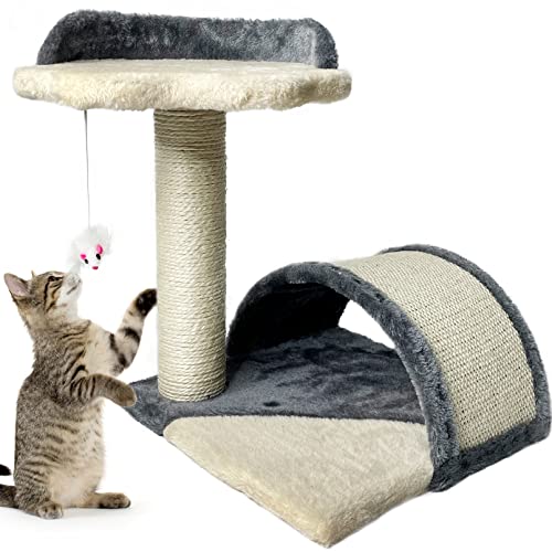Fhiny Kätzchen-Kratzbaum, Katzenkratzbaum mit Höhle, natürlicher Sisalstamm mit Sitzstangenplattform und Spielzeug für den Innenbereich, für kleine oder mittelgroße Haustiere von Fhiny