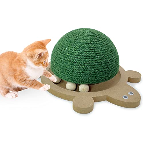 Fhiny Kratzball für Katzen, natürliches Sisal, Kratzspielzeug mit Rollbahn, Spielzeug und Holzbasis, Kätzchen-Schildkröten-Form, interaktives Training, Kratzbaum für kleine Haustiere von Fhiny