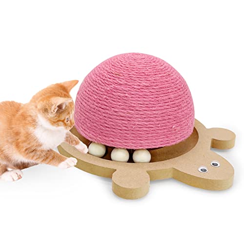 Fhiny Kratzball für Katzen, natürliches SisalKratzspielzeug mit Rollbahn Spielzeug und Holzsockel Kätzchen Schildkrötenform Kratzbaum für IndoorKatzen, interaktives Training, Übungskratzer für von Fhiny