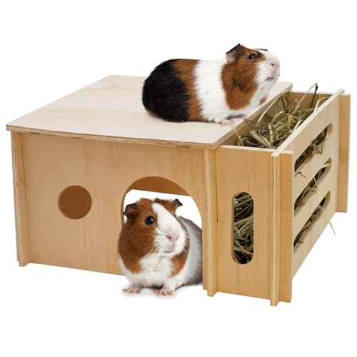 Fhiny Meerschweinchen-Holzhaus mit Heu-Futterspender, abnehmbare Chinchillahütte, Versteck für Kleintiere, Versteck, natürlicher Hamster, Lebensraum, Dekoration für Meerschweinchen, Chinchilla, Zwerg, Kaninchen, Hamster Fhiny Meerschweinchen-Holzhaus mit Heu-Futterspender, abnehmbare Chinchillahütte, Versteck für Kleintiere, Versteck, natürlicher Hamster, Lebensraum, Dekoration für Meerschweinchen, Chinchilla, Zwerg, Kaninchen, Hamster von Fhiny