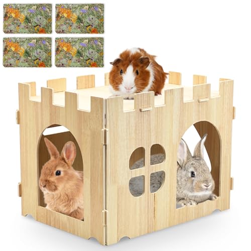 Fhiny Meerschweinchen-Versteck aus Holz, abnehmbares Hasenschloss mit 4 Stück, Timothy Heu-Kauspielzeug, Meerschweinchen, Spiel, Versteck, Käfigzubehör für den Innenbereich, Kaninchen, Fhiny Meerschweinchen-Versteck aus Holz, abnehmbares Hasenschloss mit 4 Stück, Timothy Heu-Kauspielzeug, Meerschweinchen, Spiel, Versteck, Käfigzubehör für den Innenbereich, Kaninchen, von Fhiny