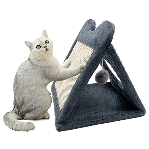 Fhiny Triangle Cat Scratching Post, Natural Sisal Cat Standing Scratch Board with Hanging Plush Ball Toy Pet Cave Nest Indoor Cats Pads Activity Center for Keeping Away from Furniture von Fhiny