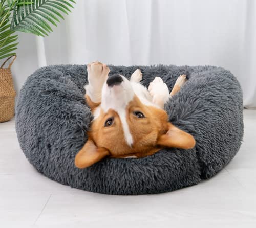 Fhodigogo Großes Hundebett, beruhigendes Hundebett, kleines Hundebett, flauschiges Hundebett, Katzenbetten für den Innenbereich, Katze, Donut-Bett, großes Katzenbett, kleines Katzenbett, beruhigendes von Fhodigogo