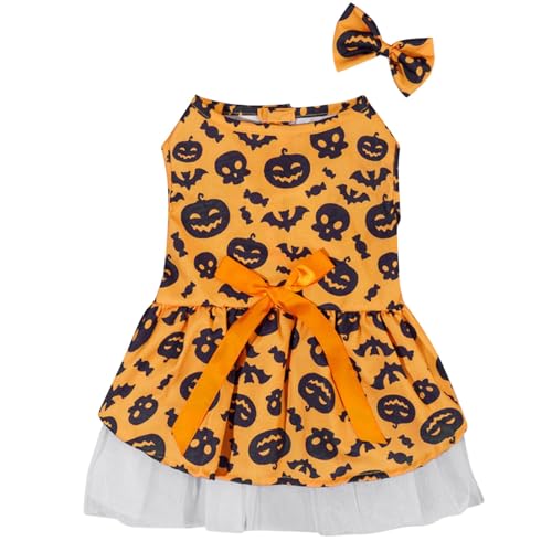 Fhtahun Haustierbedarf Halloween Pet Transform Tüllkleid Kopfschmuck-Set Hundezubehör Für Auto (Yellow, L) von Fhtahun