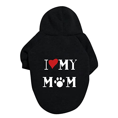 Fhtahun Hunde Kapuzenpulli I Love My MOM Pet Bekleidung Hunde Shirt Wärmer Pullover Jackett Haustierpullover Kleiner Hund Mittlerer Hund (Black, 5XL) von Fhtahun