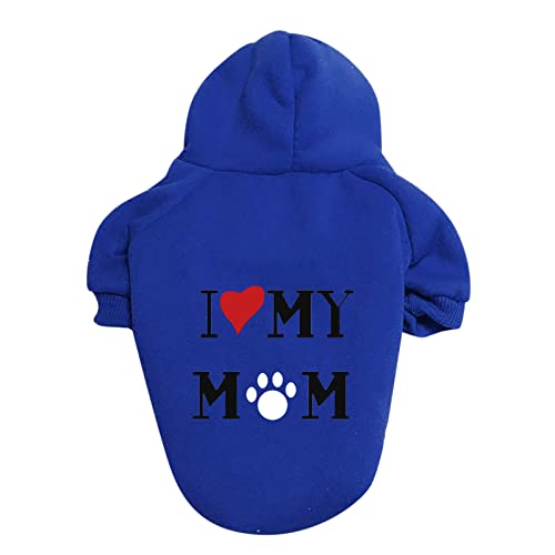 Fhtahun Hunde Kapuzenpulli I Love My MOM Pet Bekleidung Hunde Shirt Wärmer Pullover Jackett Haustierpullover Kleiner Hund Mittlerer Hund (Blue, 2XL) von Fhtahun