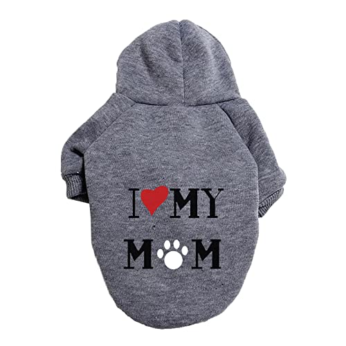 Fhtahun Hunde Kapuzenpulli I Love My MOM Pet Bekleidung Hunde Shirt Wärmer Pullover Jackett Haustierpullover Kleiner Hund Mittlerer Hund (Grey, L) von Fhtahun