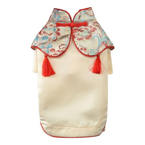 Fhtahun Modische Haustier-Kleidung für Haustiere, Chinesischer Stil Cheongsam-Rock Kleid Haustier-Dekoration Kostüm für Neujahr, Hochzeiten, Valentinstag (Beige, L) von Fhtahun