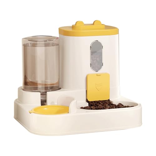 Fiauli Cat Food-Spender mit Wasserschüssel Automatische Haustier-Feeder für Katzen 2-in-1 1600 ml 800 ml Set Intelligente Fütterungsstation Einstellbarer Winkel Spritzsicher Gelb von Fiauli