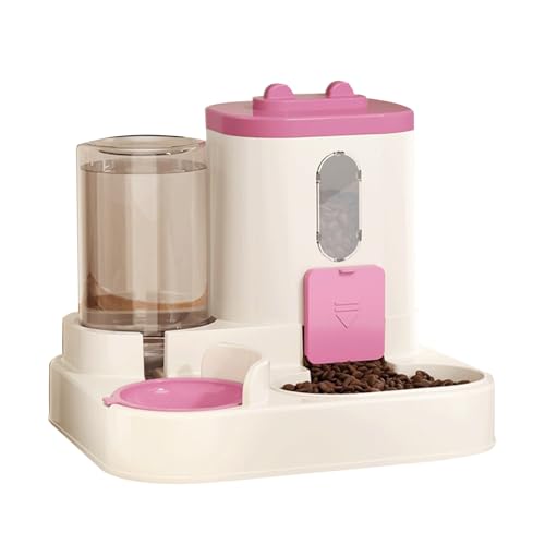 Fiauli Cat Food-Spender mit Wasserschüssel Automatische Haustier-Feeder für Katzen 2-in-1 1600 ml 800 ml Set Intelligente Fütterungsstation Einstellbarer Winkel Spritzsicher Rosa von Fiauli