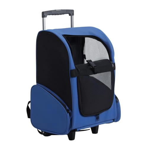 Haustier Travel -Rucksackbeutel, Katzenpuppenhund -Rollträger mit Trolley und Teleskopgriff tragbarer Kinderwagen -Radgepäckbeutel (Blau) von Fiauli