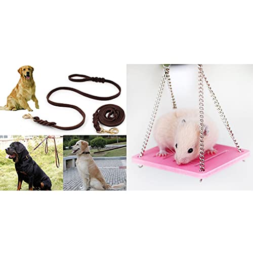 Ficher Hundehalsband, geflochten, Leder, 2 m lang, Traktionsleine und Spielzeug zum Aufhängen von Ficher