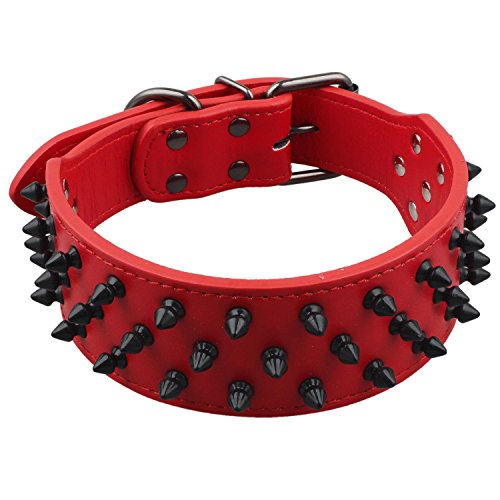 Ficher PU Schwarz Spiked Studded Hundehalsband, Boxerhalsband Rot S: 56 x 5Cm von Ficher