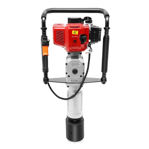 Fichiouy Benzin Pfahlramme 52 cc, Zweitakt Rammmaschine, Zaunbau Pfostentreiber mit 3 Pfosten-Rammköpfen(55/70/100mm), 1900W Pfostenramme für Bauernhöfe, Ranchzäune, Straßenverbesserungen von Fichiouy