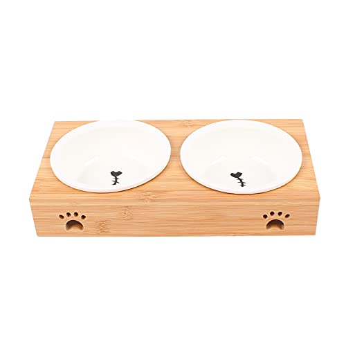 Premium-Futterstation für Katzen,2 Näpfe für Ihre Katze,Keramiknapf-Set in Weiß für Wasser und Futter von Fichiouy