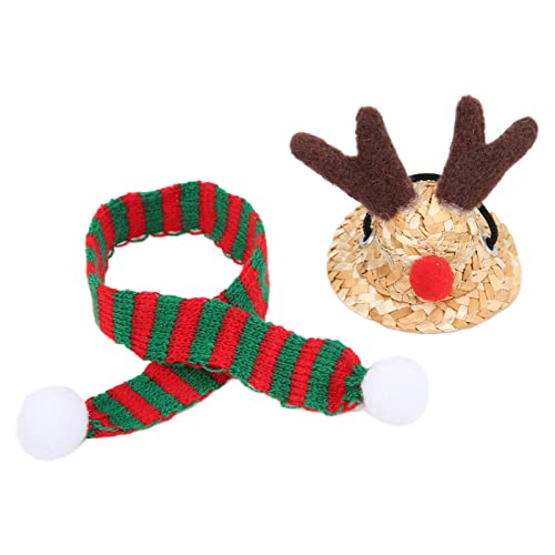 Fictory Haustier-Weihnachtskostüm, süße Elchmütze und Schal für Kleintiere, verstellbare Passform von Fictory