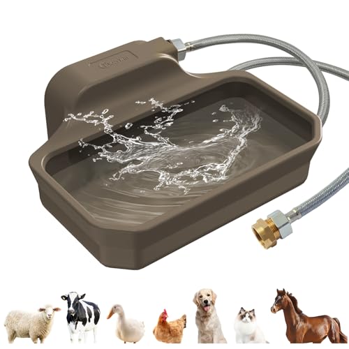 FICUSWIN Automatischer Wasserspender für große Hunde, patentierte Passform, 1,9 cm GHT, männlicher Wasserhahn, Outdoor-Tier-Wassernapf inklusive Wasserventil, 1,5 m Wasserschlauch, Kupferanschluss, von Ficuswin
