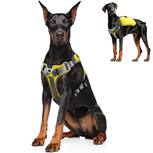 Fida Anti-Zieh-Hundegeschirr mit Satteltasche, strapazierfähiges Hundegeschirr für Reisen, Camping, Wandern (Gelb, XL) von Fida