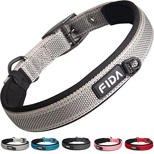 Fida Gepolstertes Halsband mit Metallschnalle, doppellagiges Gurtband, strapazierfähig für große Hunde, Grau Fida Gepolstertes Halsband mit Metallschnalle, doppellagiges Gurtband, strapazierfähig für große Hunde, Grau von Fida