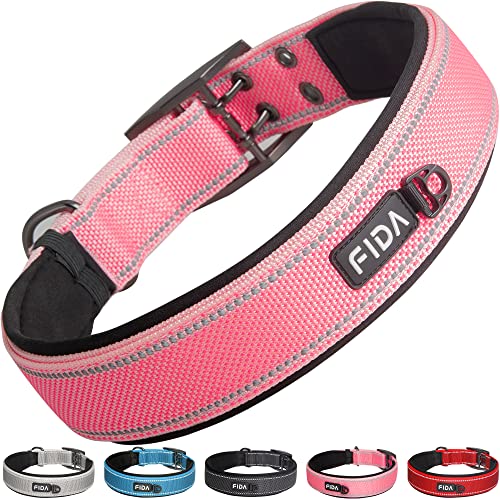 Fida Gepolstertes Halsband mit Metallschnalle, doppellagiges Gurtband, strapazierfähig für XL-Hunde, Rosa Fida Gepolstertes Halsband mit Metallschnalle, doppellagiges Gurtband, strapazierfähig für XL-Hunde, Rosa von Fida