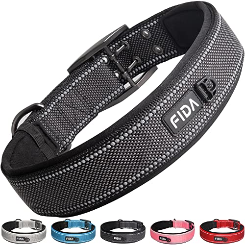 Fida Gepolstertes Hundehalsband, Reflektierendes starkes Hundehalsband mit doppellagigem Gurtband, Verstellbares strapazierfähiges Hundehalsband mit Metallschnalle für extra große Hunde, Schwarz Fida Gepolstertes Hundehalsband, Reflektierendes starkes Hundehalsband mit doppellagigem Gurtband, Verstellbares strapazierfähiges Hundehalsband mit Metallschnalle für extra große Hunde, Schwarz von Fida