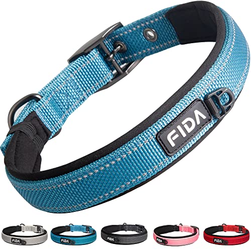 Fida Gepolstertes Hundehalsband, Reflektierendes starkes Hundehalsband mit doppellagigem Gurtband, Verstellbares strapazierfähiges Hundehalsband mit Metallschnalle für große Hunde, Blau Fida Gepolstertes Hundehalsband, Reflektierendes starkes Hundehalsband mit doppellagigem Gurtband, Verstellbares strapazierfähiges Hundehalsband mit Metallschnalle für große Hunde, Blau von Fida
