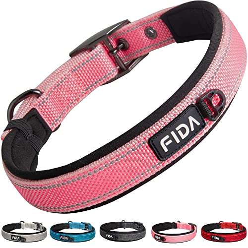 Fida Gepolstertes Hundehalsband, Reflektierendes starkes Hundehalsband mit doppellagigem Gurtband, Verstellbares strapazierfähiges Hundehalsband mit Metallschnalle für kleine Hunde, Rosa von Fida