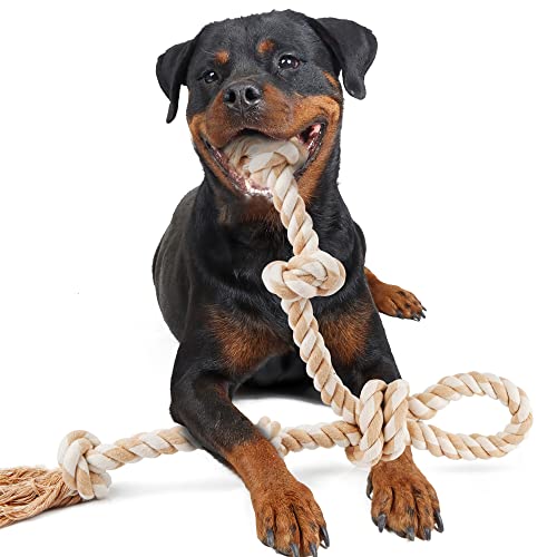 Fida Hundeseilspielzeug für große/mittelgroße aggressive Kauer, robustes Seil-Kauspielzeug mit leicht zu haltendem Griff, unzerstörbares natürliches Baumwollseil, Zugseil für Hunde von Fida
