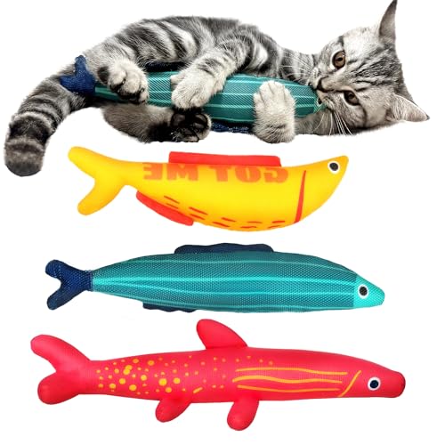 Fida Katzenspielzeug – 3er Set mit 100% natürlicher Katzenminze, weiches Kätzchenspielzeug zum Kuscheln, Treten und Beißen (Fisch-Design) von Fida