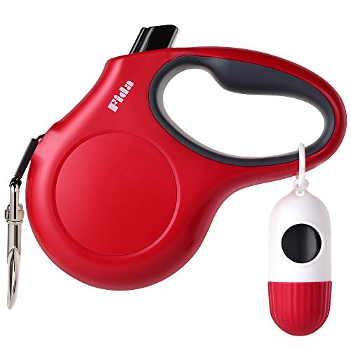 Fida Retractable Dog Leash with Dispenser and Poop Bags, 10 ft Pet Walking Leash for X-Small Dog or Cat up to 18 lbs, Anti-Slip Handle, Tangle Free, Reflective Nylon Tape (XS, Red) von Fida