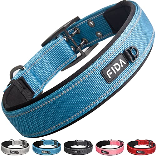 Fida Strapazierfähiges Hundehalsband, 3,8 cm breit, ultraweiches Neopren gepolstert, verstellbares, reflektierendes Nylon-Haustierhalsband mit Zwei Metall-Gürtelschnallen für extra große Rassen (XL Fida Strapazierfähiges Hundehalsband, 3,8 cm breit, ultraweiches Neopren gepolstert, verstellbares, reflektierendes Nylon-Haustierhalsband mit Zwei Metall-Gürtelschnallen für extra große Rassen (XL von Fida