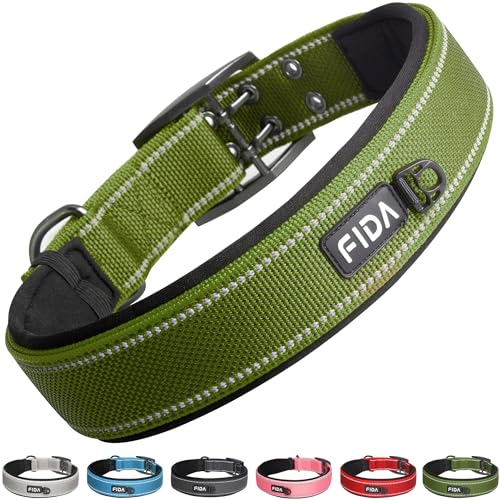 Fida Strapazierfähiges Hundehalsband für große Hunde, sehr bequem, weiches Neopren, gepolstert, verstellbar, reflektierendes Nylon, mit robuster Metall-Gürtelschnalle für extra große Rassen (XL, Grün) Fida Strapazierfähiges Hundehalsband für große Hunde, sehr bequem, weiches Neopren, gepolstert, verstellbar, reflektierendes Nylon, mit robuster Metall-Gürtelschnalle für extra große Rassen (XL, Grün) von Fida