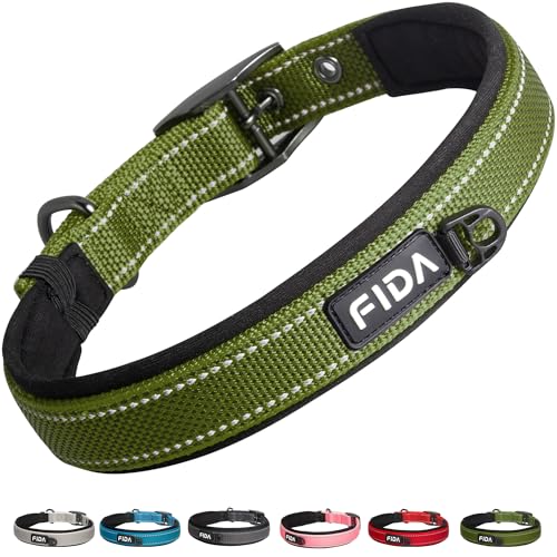 Fida Strapazierfähiges Hundehalsband für große Hunde, ultra-bequemes, weiches Neopren gepolstert, verstellbares reflektierendes Nylon-Haustierhalsband mit strapazierfähiger Metall-Gürtelschnalle für Fida Strapazierfähiges Hundehalsband für große Hunde, ultra-bequemes, weiches Neopren gepolstert, verstellbares reflektierendes Nylon-Haustierhalsband mit strapazierfähiger Metall-Gürtelschnalle für von Fida