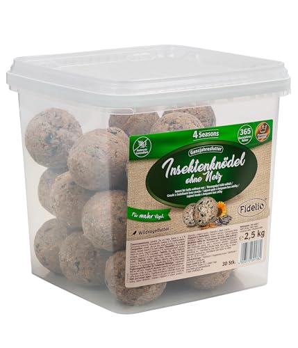 Fidelio Meisenknödel ohne Netz, Insektenknödel, ganzjähriges Wildvogelfutter proteinreich/energiereich, hochwertiges Vogelfutter für Wildvögel, 30 Stück im Eimer, 2.5 kg von Fidelio