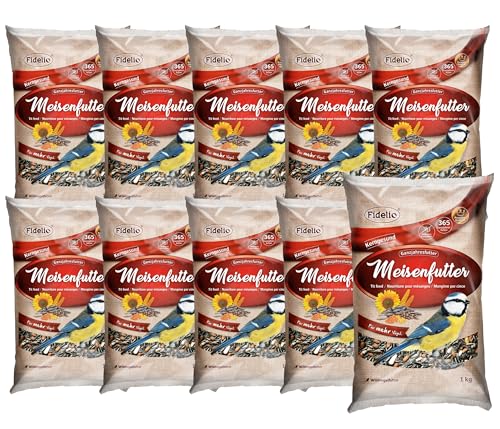 Fidelio Wildvogelfutter, Meisenfutter, Ganzjahresfutter proteinreich/energiereich, hochwertiges Vogelfutter für Wildvögel, 10 x 1 kg (10 kg) von Fidelio