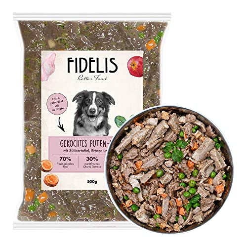 Fidelis - Gekochtes Frische-Menü Pute für Hunde 10 x 500g - Premium Hunde Futter mit 70% Fleischanteil und frischen Zutaten - Proteinhaltiges Hundefutter nass nicht extrudiert - Zucker- & Getreidefrei von Fidelis
