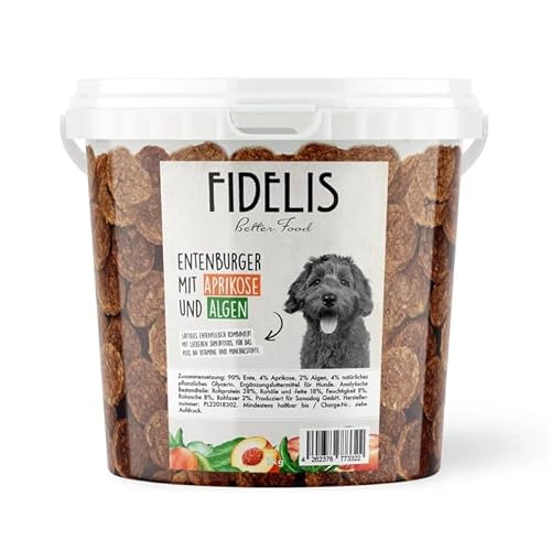 Fidelis - Entenburger Häppchen Alge & Aprikose für Hunde im praktischen 1kg-Eimer - Luftgetrocknete Hunde Leckerlis aus 100% natürlichen Rohstoffen Fidelis - Entenburger Häppchen Alge & Aprikose für Hunde im praktischen 1kg-Eimer - Luftgetrocknete Hunde Leckerlis aus 100% natürlichen Rohstoffen von Fidelis