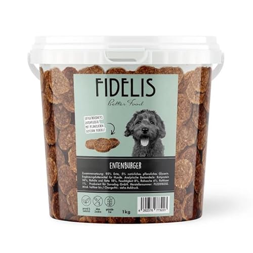 Fidelis – Entenburger für Hunde im wiederverschließbarem 1kg-Eimer - Luftgetrocknete Hunde Leckerlis aus 100% natürlichen Rohstoffen Fidelis – Entenburger für Hunde im wiederverschließbarem 1kg-Eimer - Luftgetrocknete Hunde Leckerlis aus 100% natürlichen Rohstoffen von Fidelis