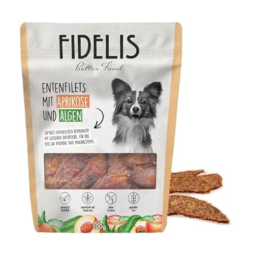 Fidelis - Entenfilets Alge & Aprikose für Hunde 100gr - Luftgetrocknete Hunde Leckerlis aus 100% natürlichen Rohstoffen - Hunde Leckerli als Snack von Fidelis