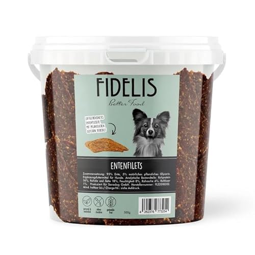Fidelis – Entenfilets für Hunde 500gr-Eimer - Luftgetrocknete Leckerlis aus 100% Natürlichen Rohstoffen - Snack für Zwischendurch von Fidelis