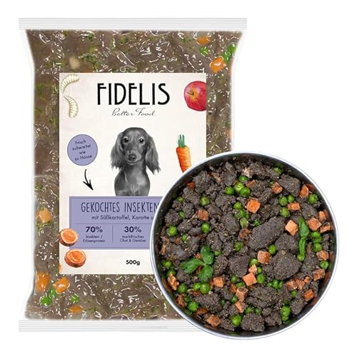 Fidelis - Gekochtes Frische-Menü Insekten für Hunde 10 x 500gr - Premium Hunde Futter mit 60% Insektenlarven, Gemüse & Obst - Proteinhaltiges Hundefutter nass nicht extrudiert - Zucker- & Getreidefrei von Fidelis