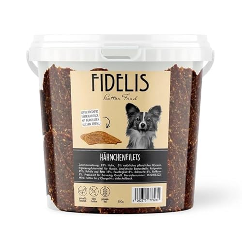 Fidelis – Hähnchenfilets für Hunde im wiederverschließbarem 500gr-Eimer - Luftgetrocknete Hunde Leckerlis aus 100% natürlichen Rohstoffen Fidelis – Hähnchenfilets für Hunde im wiederverschließbarem 500gr-Eimer - Luftgetrocknete Hunde Leckerlis aus 100% natürlichen Rohstoffen von Fidelis