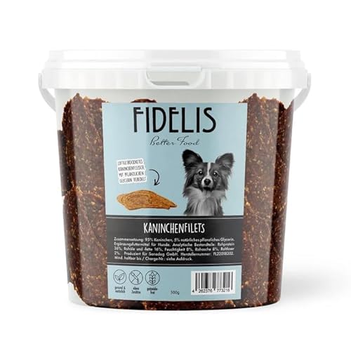 Fidelis – Kaninchenfilets für Hunde im wiederverschließbarem 500gr-Eimer - Luftgetrocknete Hunde Leckerlis aus 100% natürlichen Rohstoffen Fidelis – Kaninchenfilets für Hunde im wiederverschließbarem 500gr-Eimer - Luftgetrocknete Hunde Leckerlis aus 100% natürlichen Rohstoffen von Fidelis