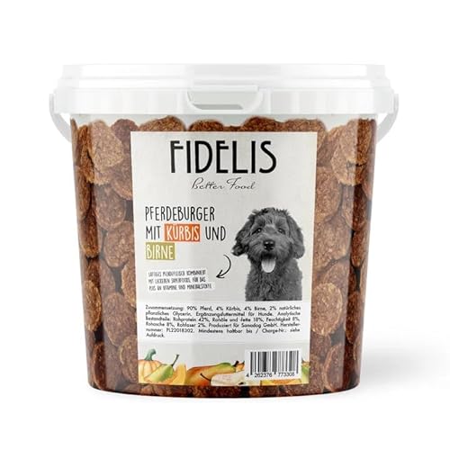 Fidelis - Pferdeburger Häppchen Kürbis & Birne für Hunde im praktischen 1kg-Eimer - Luftgetrocknete Hunde Leckerlis aus 100% natürlichen Rohstoffen Fidelis - Pferdeburger Häppchen Kürbis & Birne für Hunde im praktischen 1kg-Eimer - Luftgetrocknete Hunde Leckerlis aus 100% natürlichen Rohstoffen von Fidelis