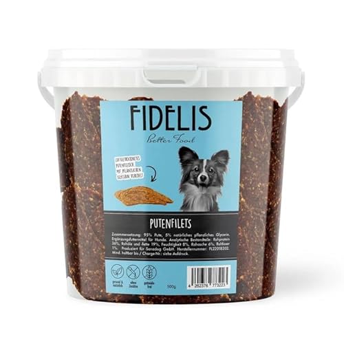 Fidelis – Putenfilets für Hunde im wiederverschließbarem 500gr-Eimer - Luftgetrocknete Hunde Leckerlis aus 100% natürlichen Rohstoffen Fidelis – Putenfilets für Hunde im wiederverschließbarem 500gr-Eimer - Luftgetrocknete Hunde Leckerlis aus 100% natürlichen Rohstoffen von Fidelis